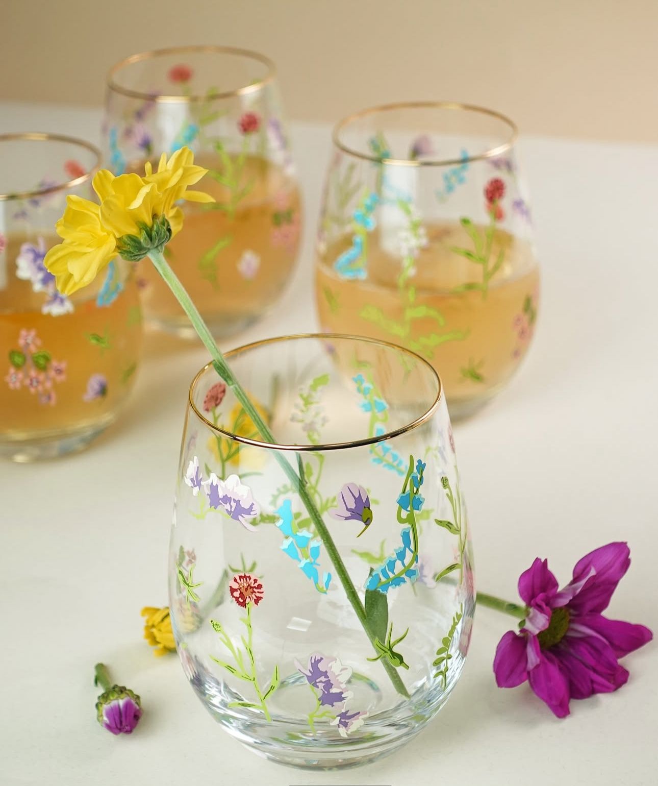 SET 4 VASOS BAJOS FLORAL - Imagen 4