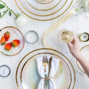 PLATO BASE TORNASOL DE VIDRIO CON BORDE DORADO