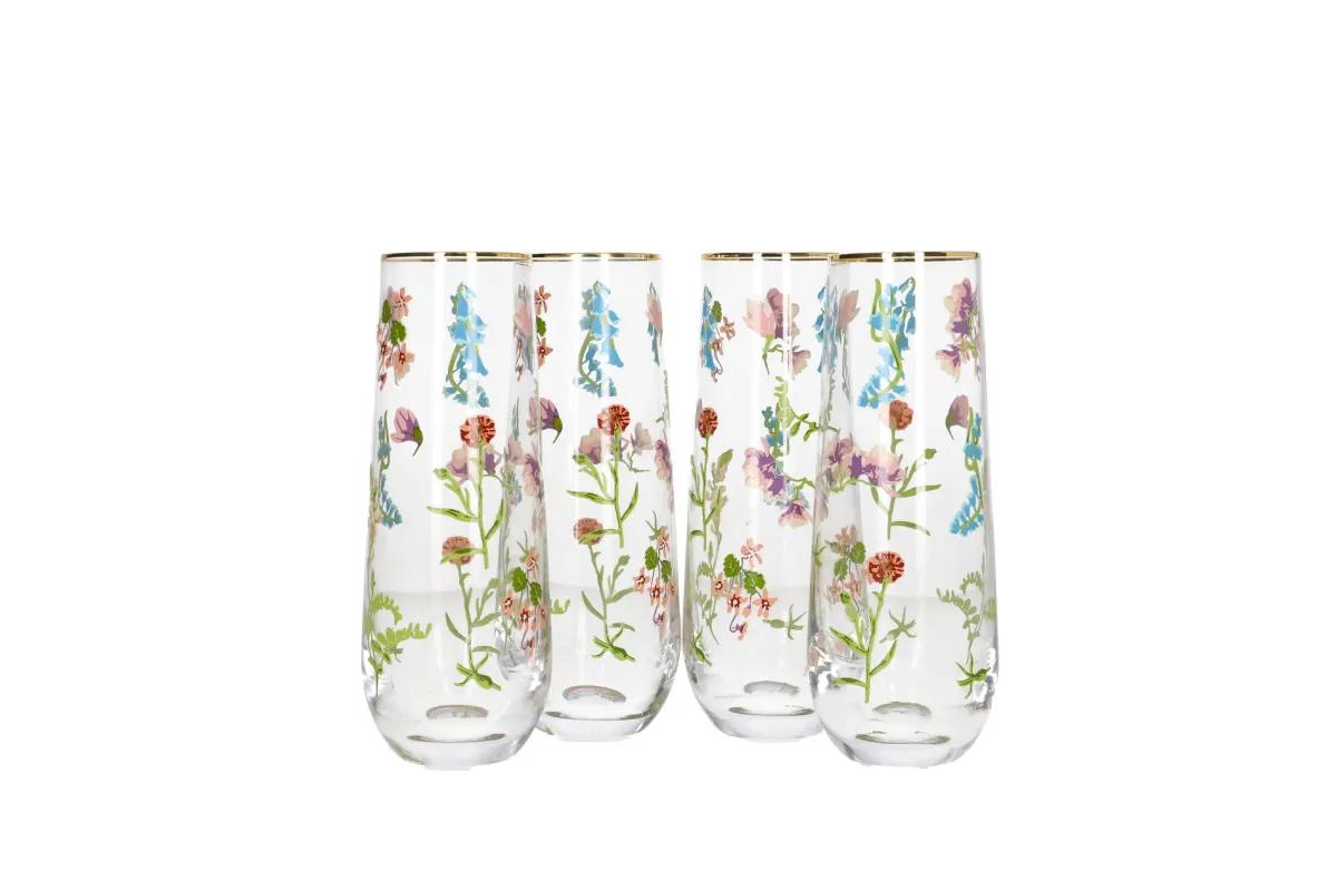 SET 4 VASOS ALTOS FLORAL PARA ESPUMANTE