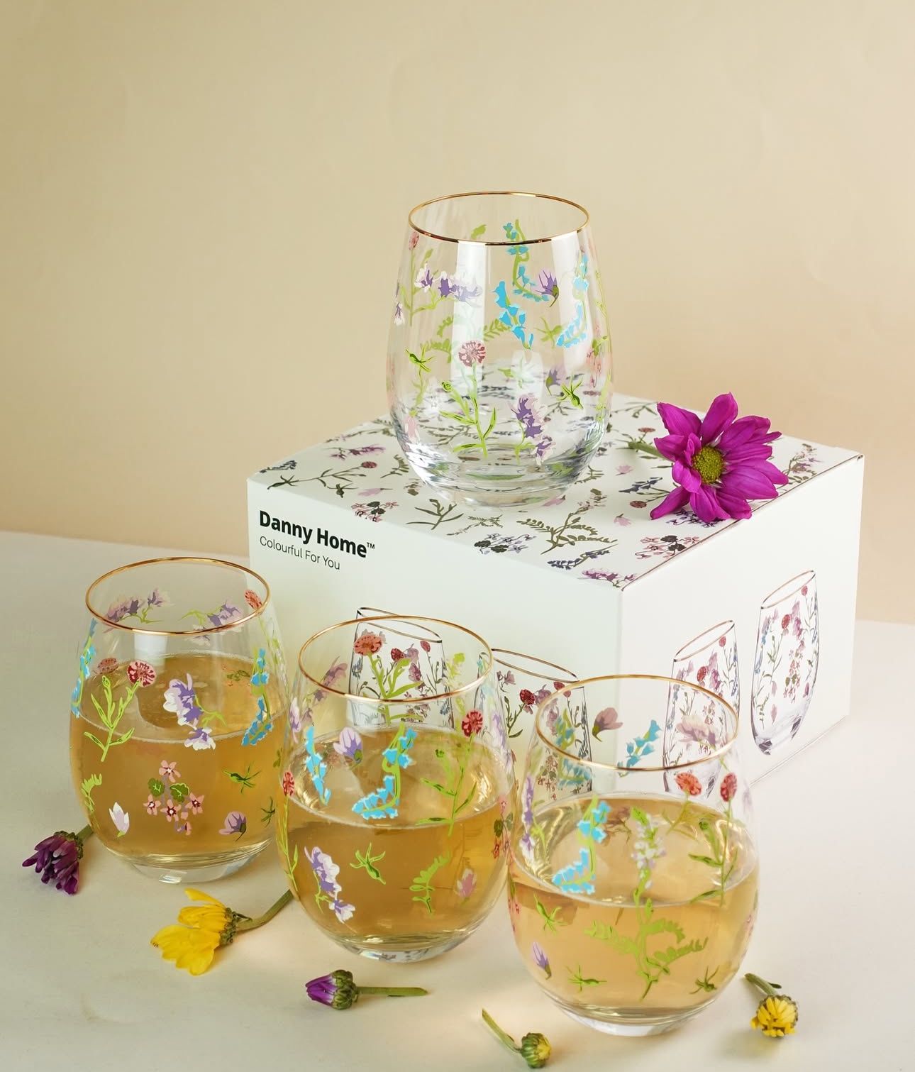 SET 4 VASOS BAJOS FLORAL - Imagen 5