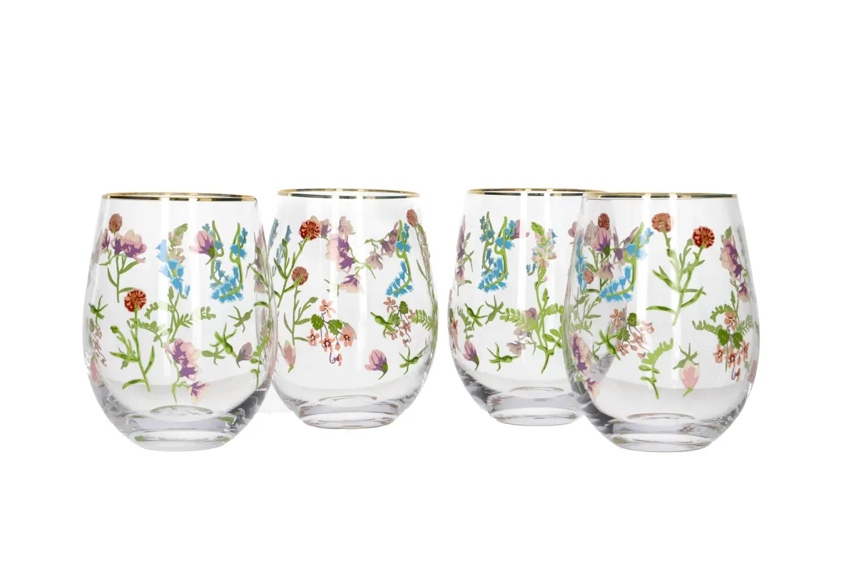 SET 4 VASOS BAJOS FLORAL