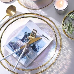 SET12 PLATOS TORNASOL DE VIDRIO CON BORDE DORADO