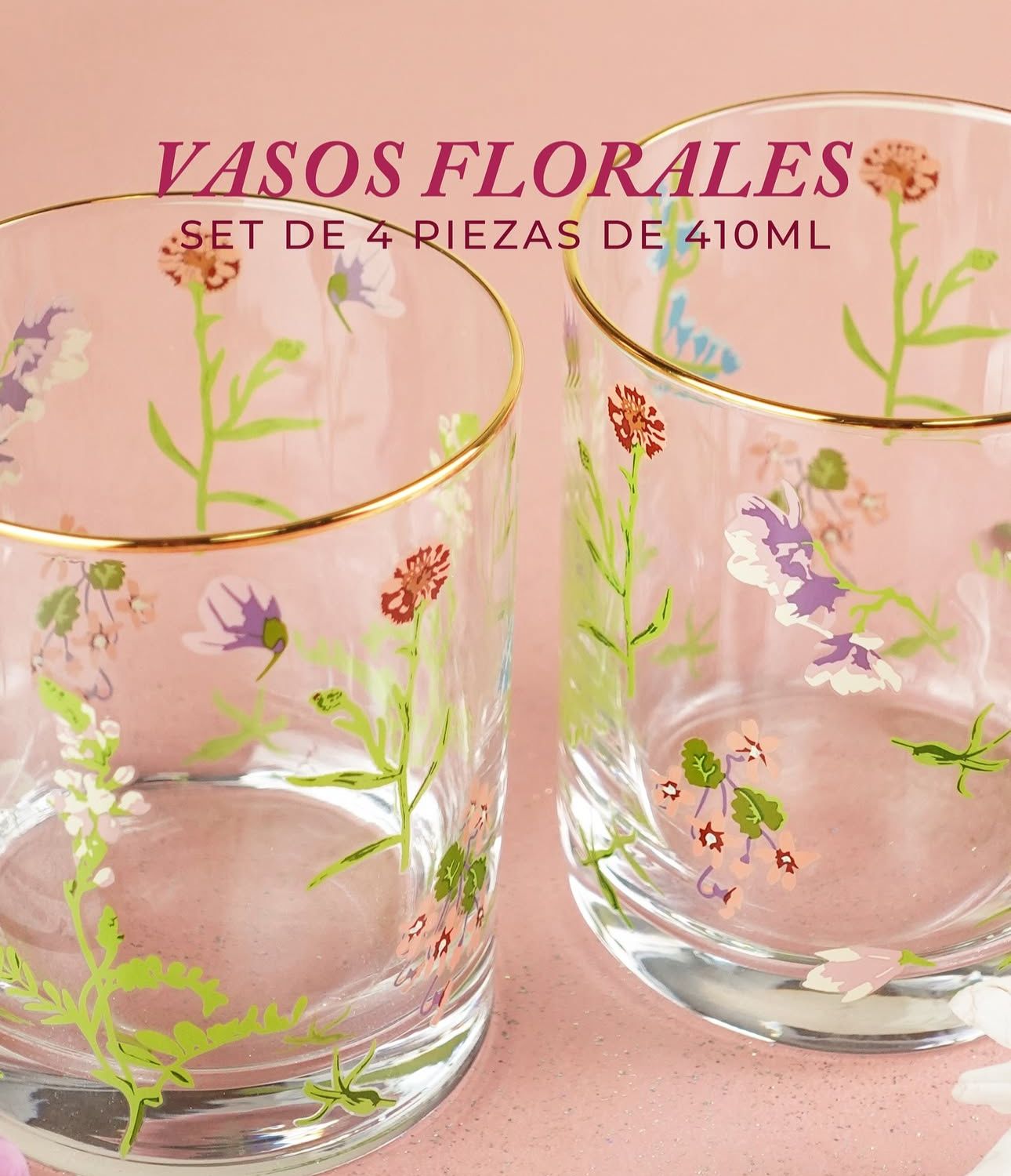 SET 4 VASOS BAJOS FLORAL - Imagen 3