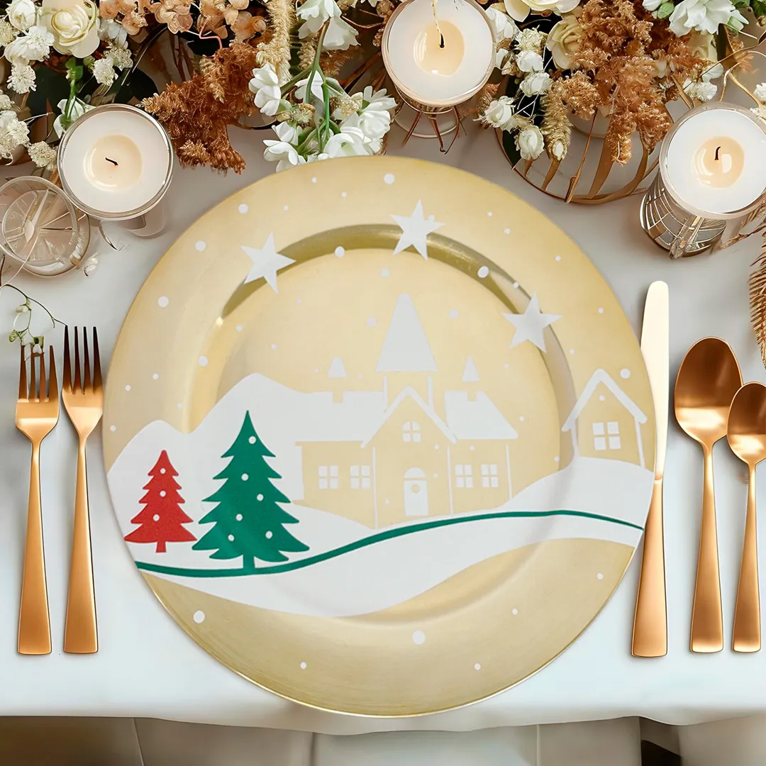 PLATO BASE DORADO DISEÑO NAVIDAD 32CM - Imagen 2