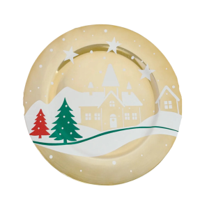 PLATO BASE DORADO DISEÑO NAVIDAD 32CM