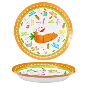 PLATOS DE CARTON FELIZ PASCOA 18CM 6PCS