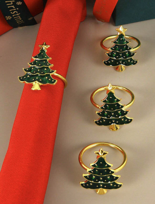 SET 6 ANILLOS SERVILLETA ÁRBOL DE NAVIDAD VERDE - Imagen 2