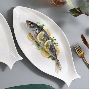 PLATO FUENTE PESCADO CERÁMICA BLANCA 35CM ¡OFERTA CYBER!