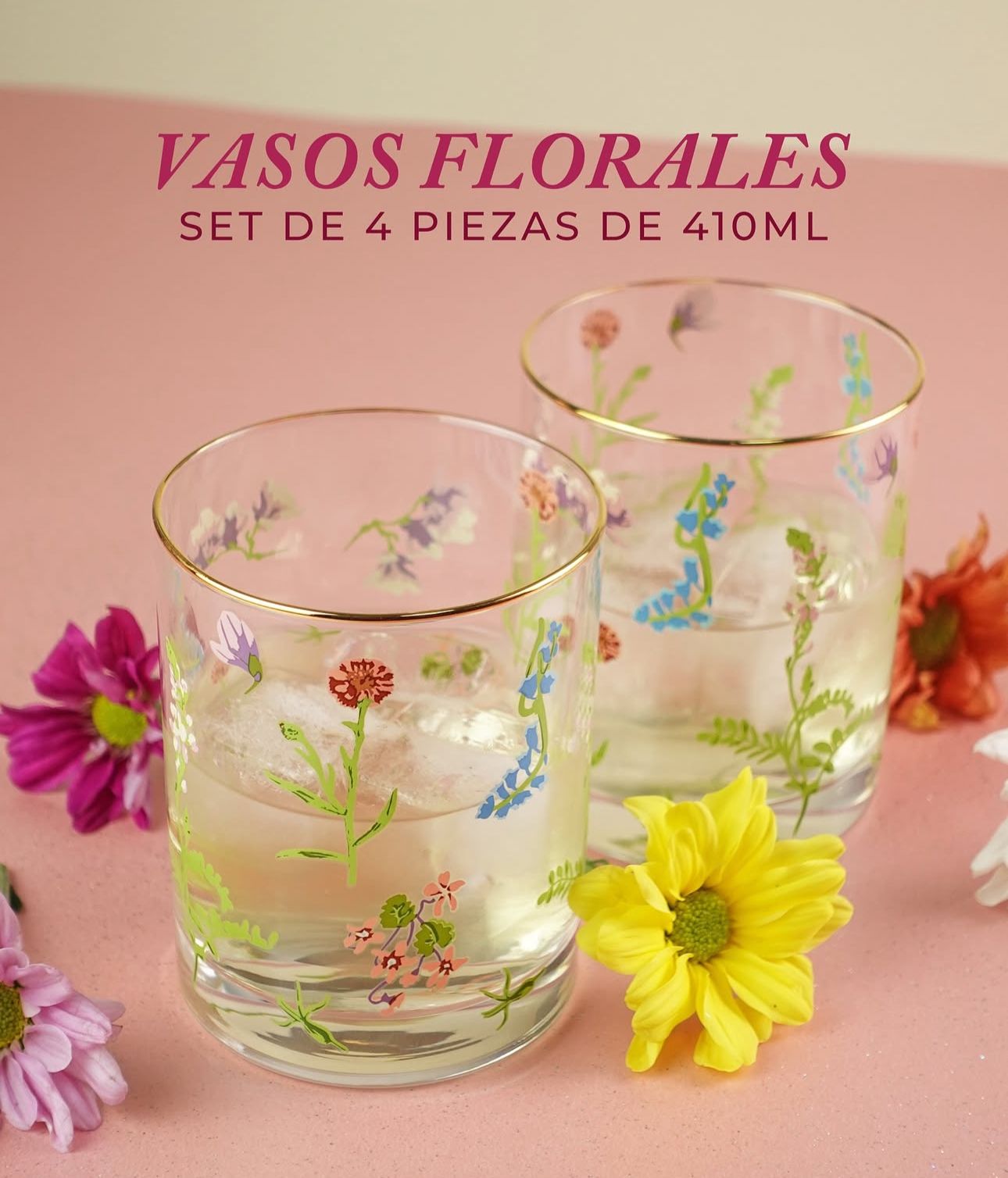 SET 4 VASOS BAJOS FLORAL - Imagen 2