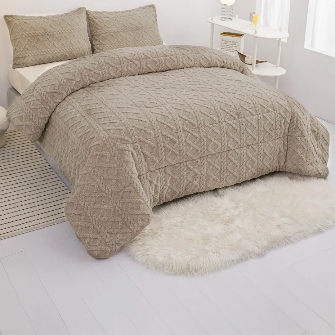 PLUMON CUBRECAMA DE 2P CON CHIPORRO BEIGE INVIERNO