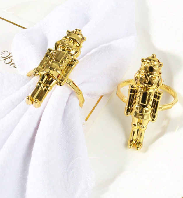 SET 6 PORTA SERVILLETA NAVIDAD CASCANUECES DORADO