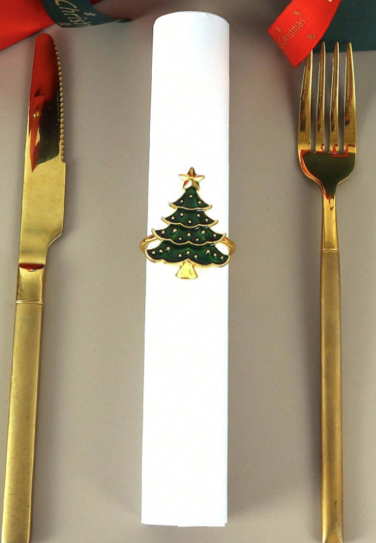 SET 6 ANILLOS SERVILLETA ÁRBOL DE NAVIDAD VERDE - Imagen 3