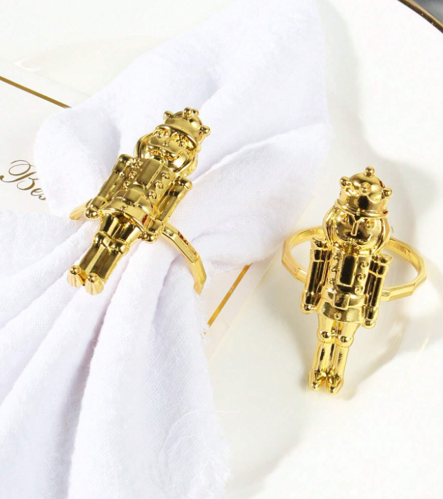 SET 6 PORTA SERVILLETA NAVIDAD CASCANUECES DORADO - Imagen 3