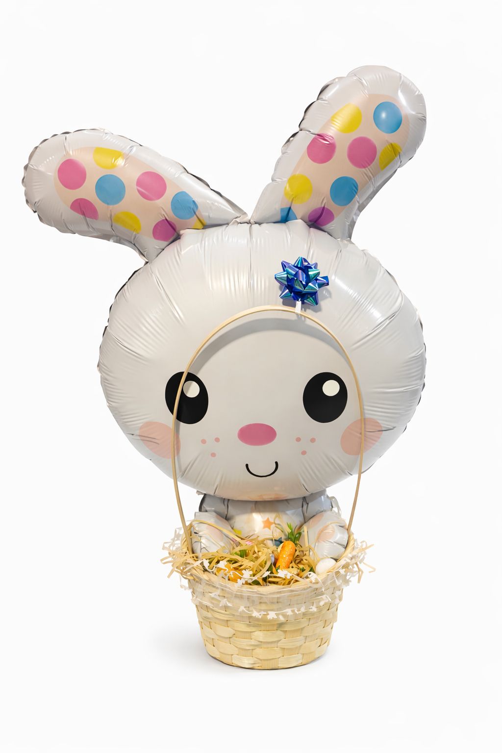 GLOBO CONEJO DE PASCUA + HUEVITOS DE CHOCOLATES Y CANASTO ¡OFERTA DE PASCUA!