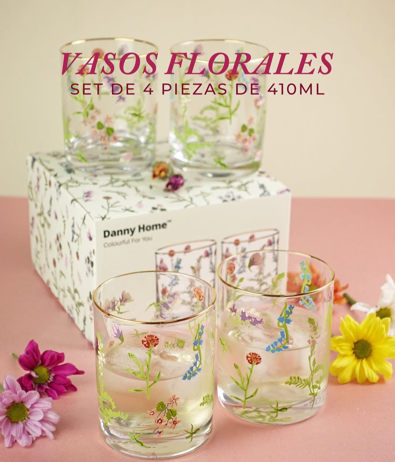 SET 4 VASOS BAJOS FLORAL - Imagen 4