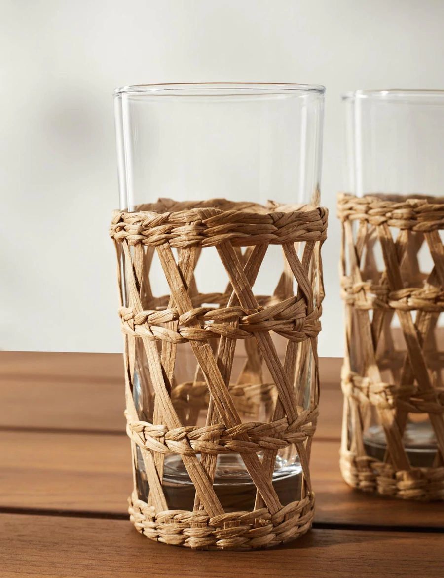 SET CON 6 VASOS DE VIDRIO CON YUTE 500CC - Imagen 2
