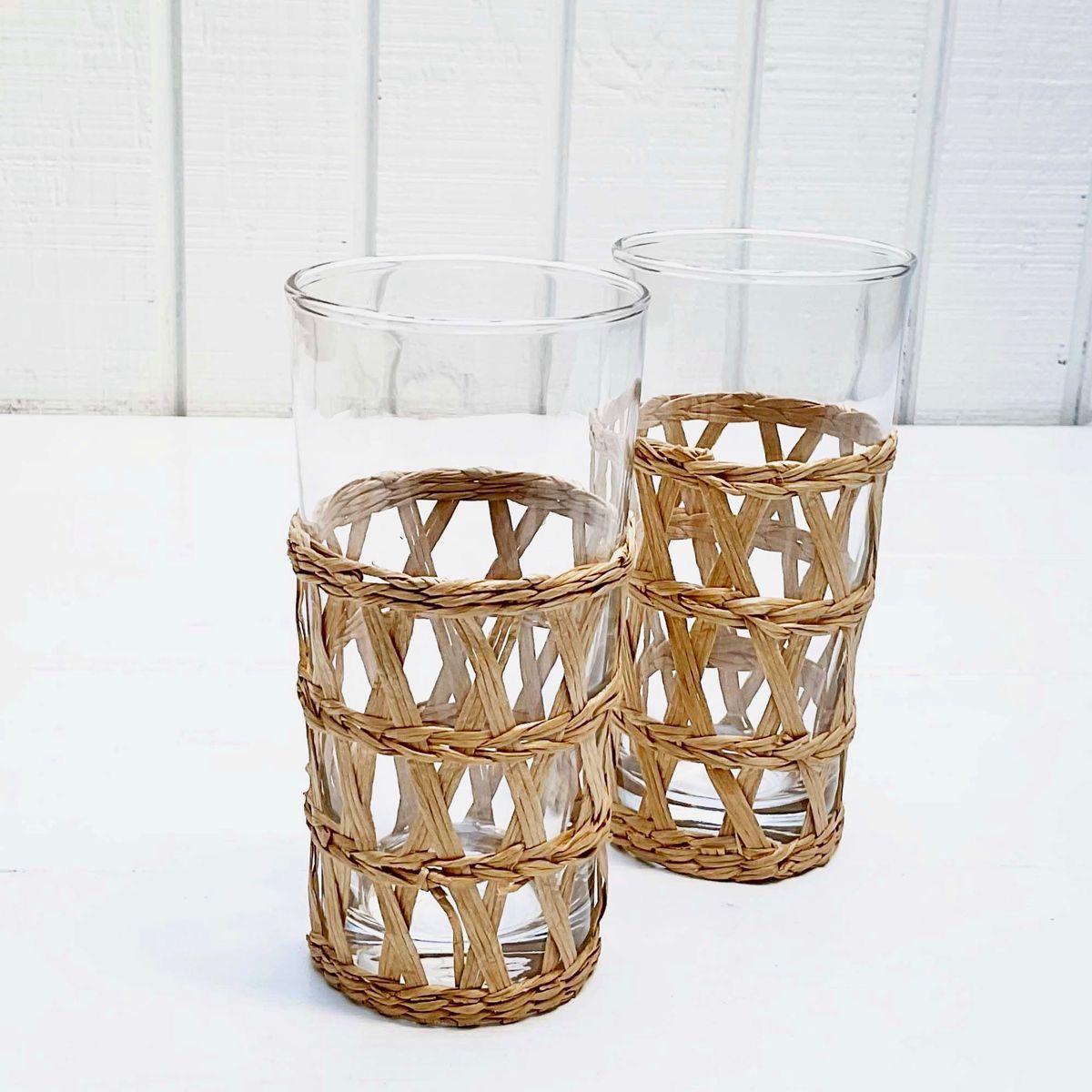 SET CON 6 VASOS DE VIDRIO CON YUTE 500CC - Imagen 4