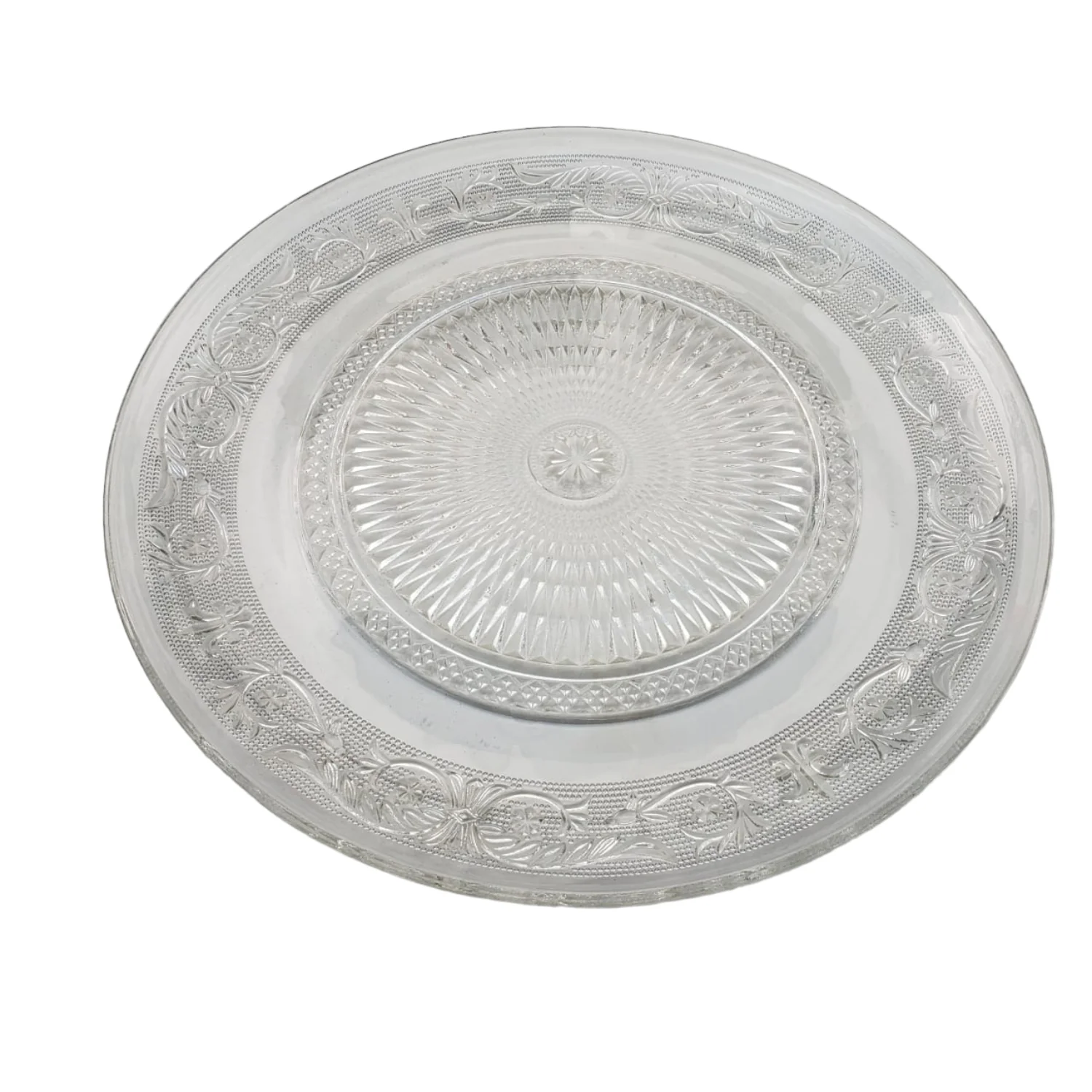 SET 6 PLATOS BASES DE VIDRIO TALLADO 33CM ¡OFERTA CYBER!