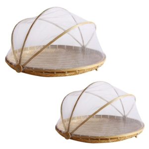SET 2 PANERA O CESTA BAMBU CON TUL BLANCO