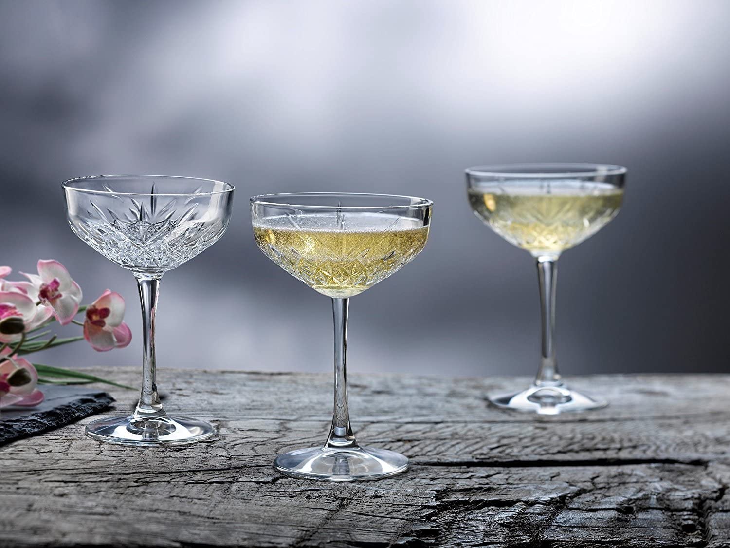 SET CON 6 COPAS VIDRIO CHAMPAGNE TALLADA 255CC - Imagen 3