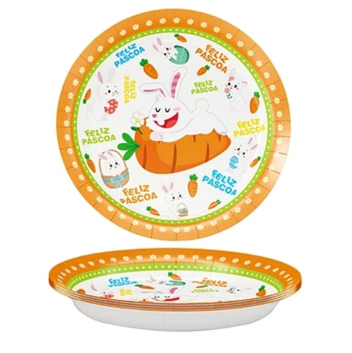 PLATOS DE CARTON FELIZ PASCOA 18CM 6PCS ¡OFERTA DE PASCUA!