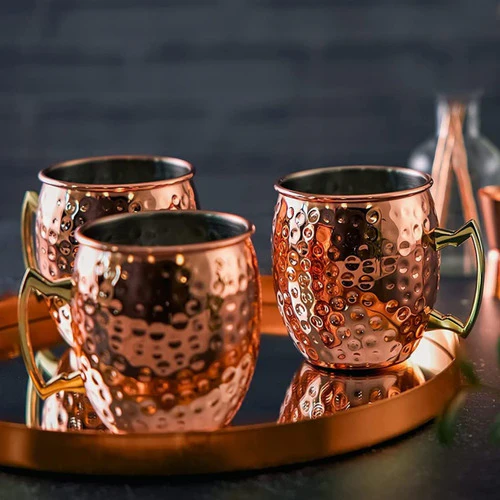 SET 4 MUGS MARTILLADO EN COBRE 550CCC