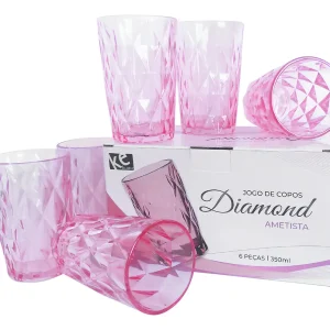 SET 6 VASOS ALTOS DIAMOND ROSADO 330CC