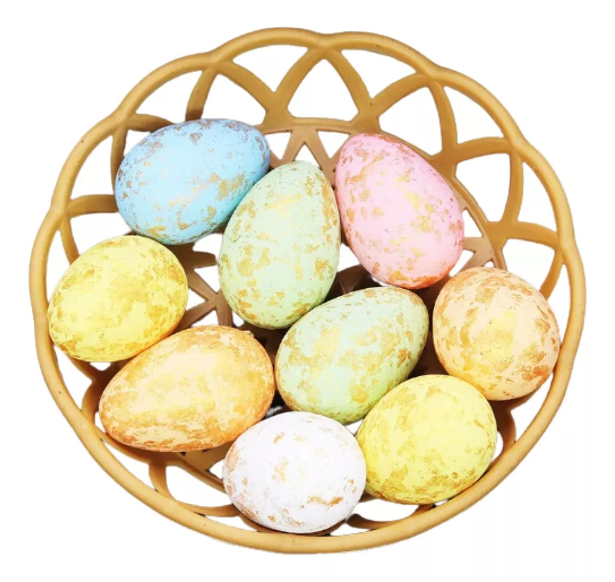 CESTA CON 9 HUEVOS DE PASCUA DECORATIVOS