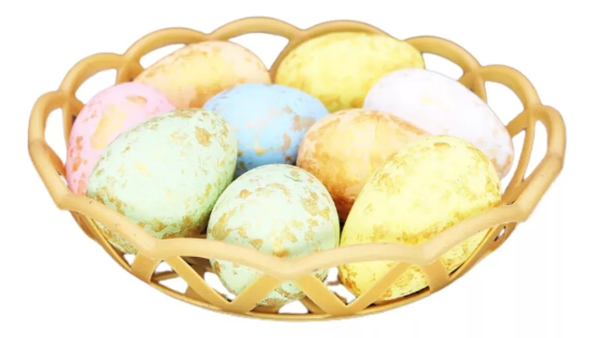 CESTA CON 9 HUEVOS DE PASCUA DECORATIVOS - Imagen 2