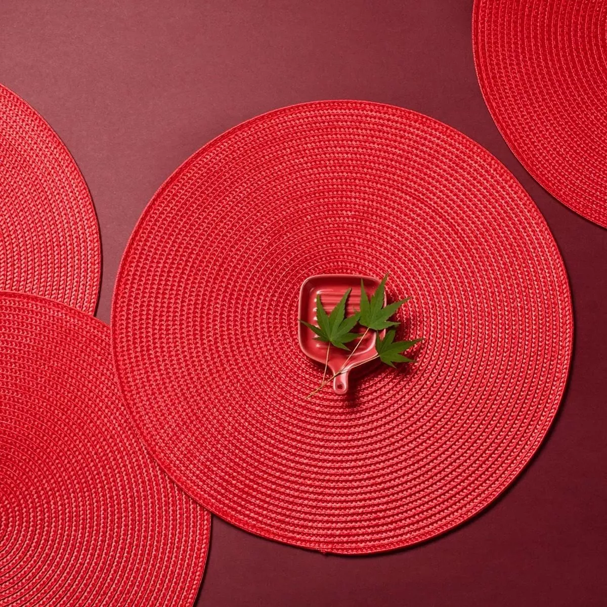 SET 6 INDIVIDUALES REDONDOS ROJO - Imagen 3