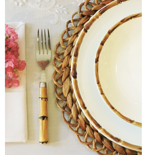 SET 6 PLATOS DE FONDO PLANOS BORDE BAMBU 27CM