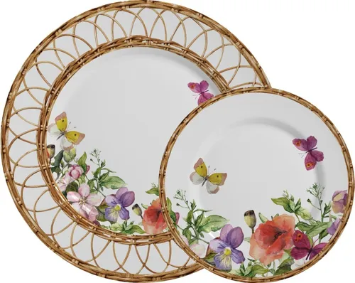SET VAJILLA RATTAN FLORES12 PIEZAS - Imagen 3