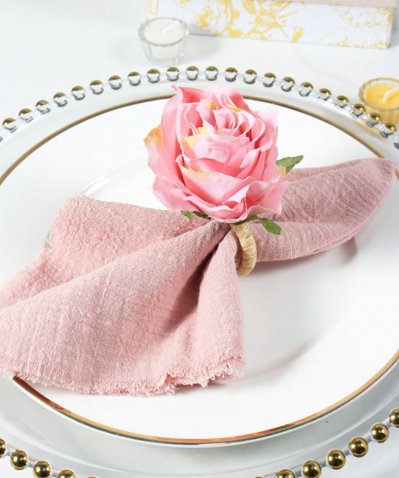 SET 6 PORTA SERVILLETA FLOR ROSA