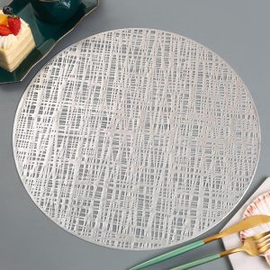 MANTEL INDIVIDUAL REDONDO EN VINILO PLATEADO ¡OFERTA CYBER!