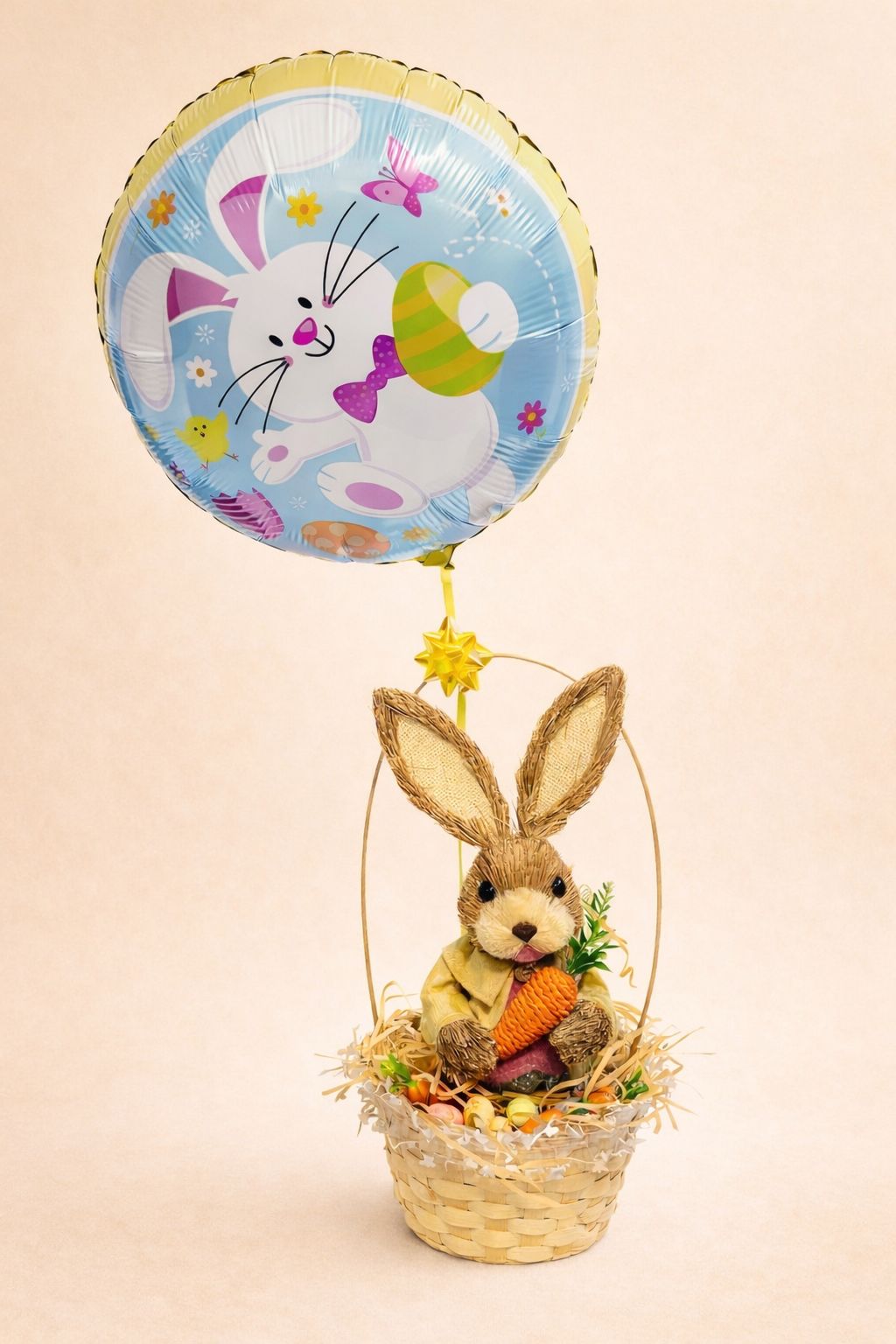 CONEJO DE PASCUA + HUEVITOS DE CHOCOLATES Y CANASTO CON GLOBO ¡OFERTA DE PASCUA! - Imagen 2