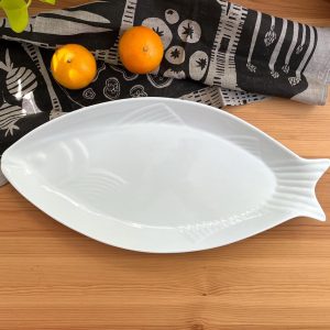 PLATO FUENTE PESCADO CERÁMICA BLANCA 45CM ¡OFERTA CYBER!