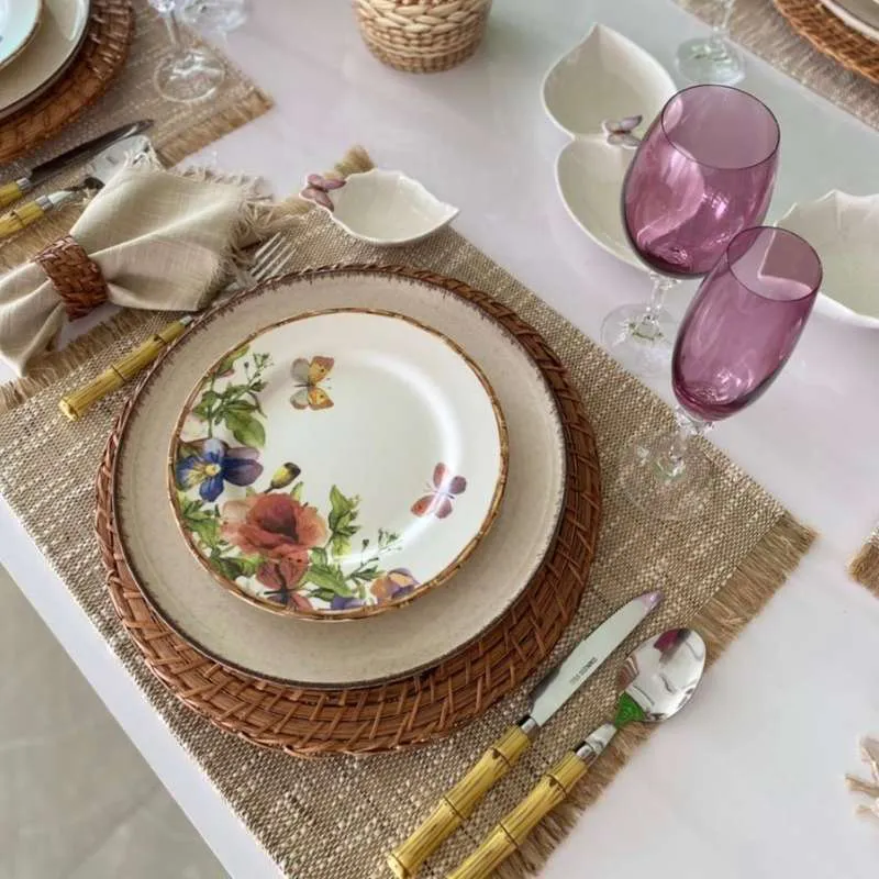 SET VAJILLA RATTAN FLORES12 PIEZAS - Imagen 4