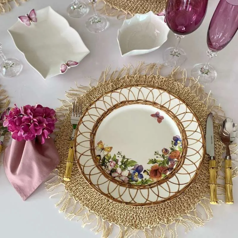 SET VAJILLA RATTAN FLORES12 PIEZAS - Imagen 5