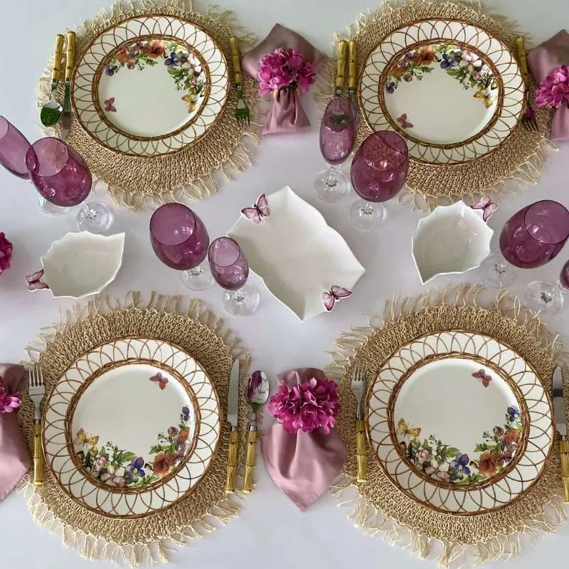 SET VAJILLA RATTAN FLORES12 PIEZAS - Imagen 6